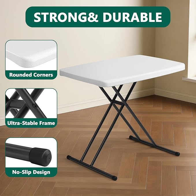 Folding Table 30 Inch -2Pack, Small Desk Adjustable Height TV Tray - Image 4