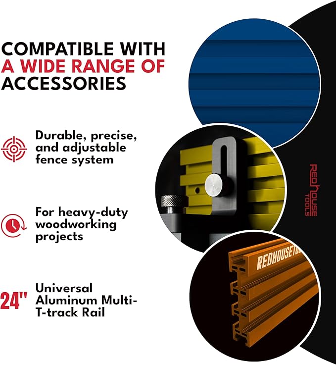 Multi T-Track - 3" Universal T-Track for Woodworking | Anodized Aluminum T Track Fence System | Woodworking Accessories | 24" Fence System (Set of 2) | Yellow