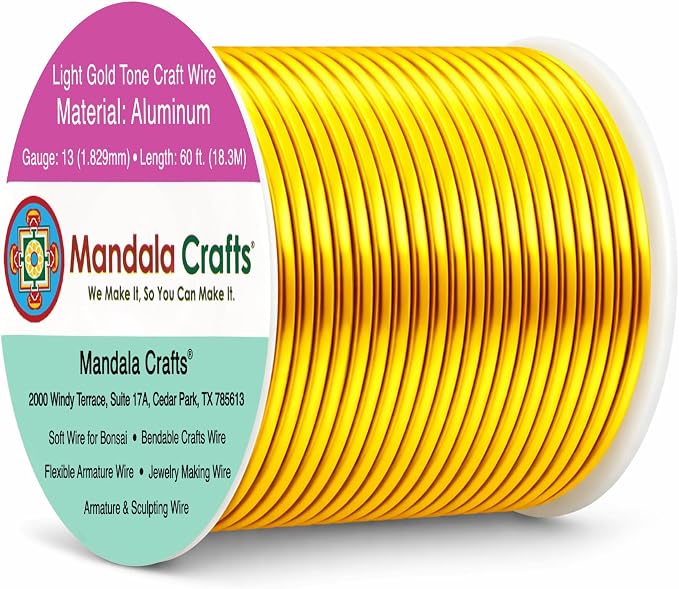 Mandala Crafts 13 Gauge Light Gold Tone Anodized Aluminum Craft Wire 60 FT | by MandalaCrafts