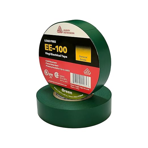 Avery Dennison Electrical Tape, General Use PVC Electric Tape, UL/CSA Listed Insulating Vinyl Tape for Electrical, Repairs, Automotive and Equipment, EE-100, ¾ in x 66 ft, Green, 1 Roll