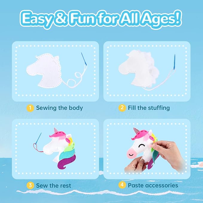 Cymbana Kids Sewing Kit, DIY Felt Plush Animals Unicorn Sewing Kit - Image 6