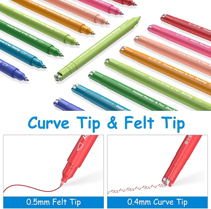 AECHY Curve highlighter pens for Note Taking, Dual Tip Pens - Image 2