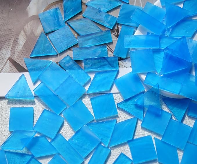 70pcs Transparent Glass Mosaic Tiles, 200g Large Size Stained Glass Pieces by Unknown