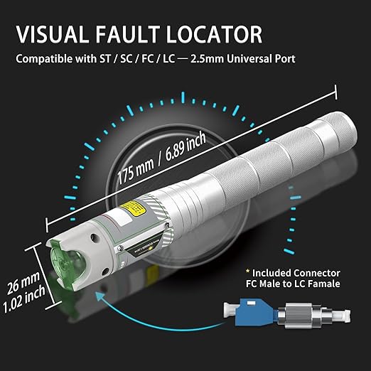 2PCS 100KM Visual Fault Locator for Fiber Optic Cable, High-Power VFL Tester with FC/ST/SC/LC Support, Long-Range Fault Finder & Light Pen Tool for FTTH, Telecom, Datacenter, OTDR, Industrial Network