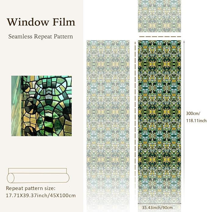 funlife Original Hand-Drawn Faux Stained Glass Window Film, Double-Sided Static - Image 3