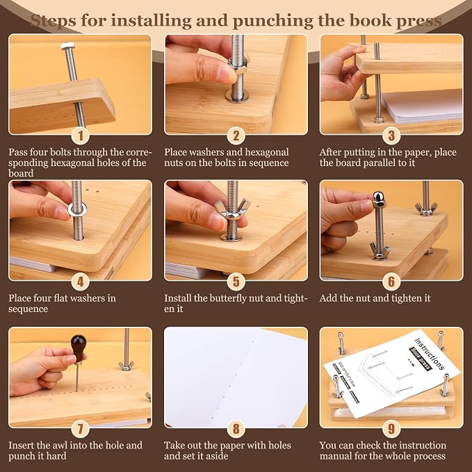 JUPEAN Bookbinding Kit, Book Making Kit, Bookbinding Punching Guide Set - Image 4
