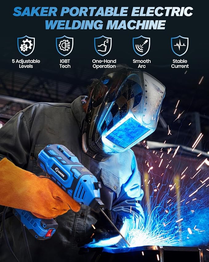 Saker Portable Welding Machine, Welding Machine 110V with IGBT Inverter 5 Variable Current Adjustment, Portable Electric Welding Machine,Fits for 3/32" Wire Rods (Blue)