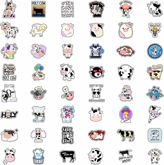 BulbaCraft 100Pcs Cow Stickers for Water Bottles, Laptop Decals, Cute Cow Gifts - Image 3