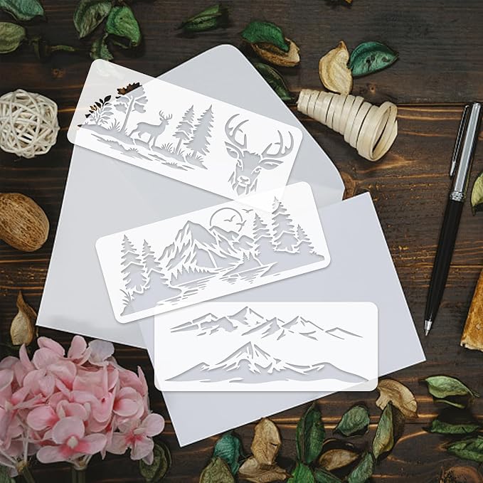 INFUNLY 15Pcs Forest Mountain Painting Stencil - Image 7