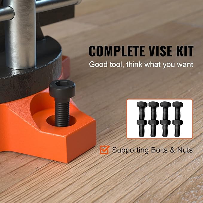 VEVOR Bench Vise, 4.5-inch Jaw Width 3.3-inch Jaw Opening, 240-Degree Swivel Locking Base Multipurpose Vise w/Anvil, Heavy Duty Cast Iron Workbench Vise w/Bolts & Nuts, for Drilling, Pipe Cutting