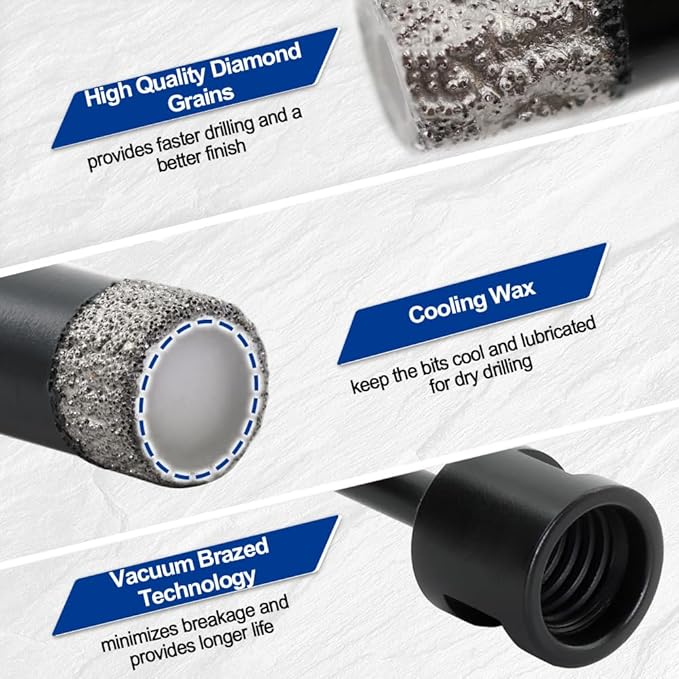 SHDIATOOL Diamond Core Drill Bits 2PCS 1/2 Inch for Porcelain Ceramic Tile Marble Brick Vacuum Brazed Hole saw 13mm