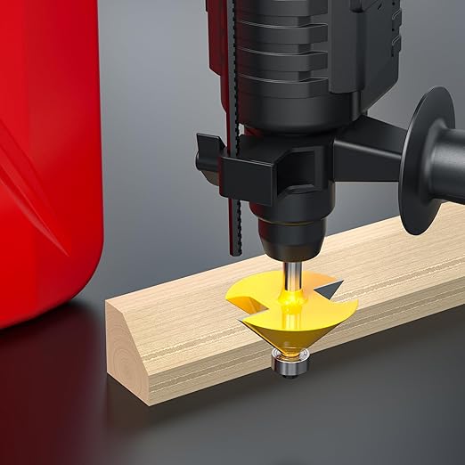 5PCS Chamfer Router Bit Set 1/4 Inch Shank Dish Carving Router Bits with Top Bearing for Woodworking, 11.25, 15, 22.5, 30, 45 Degree