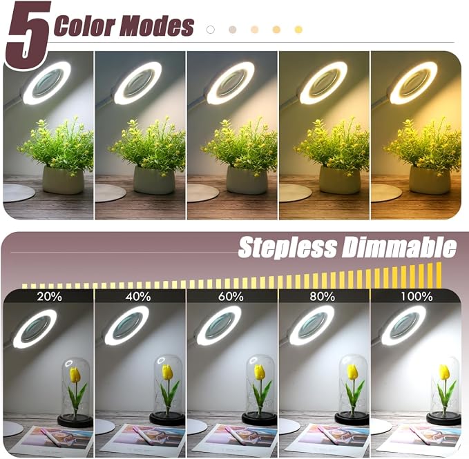 10X Magnifying Glass with Light and Stand, 16.5in Flexible Goose-Neck, 5 Color - Image 4