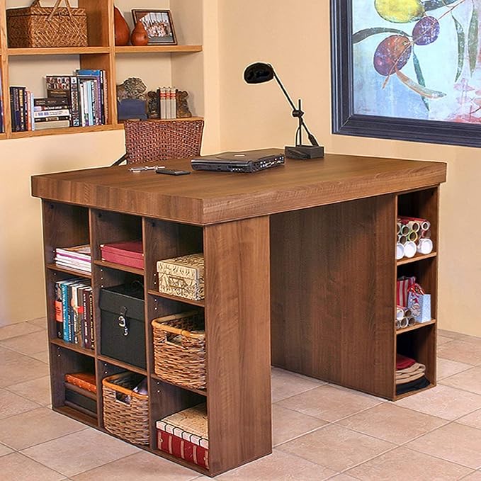 Project Center Desk with Bookcase and 3 Bin Cabinet-Walnut - Image 2