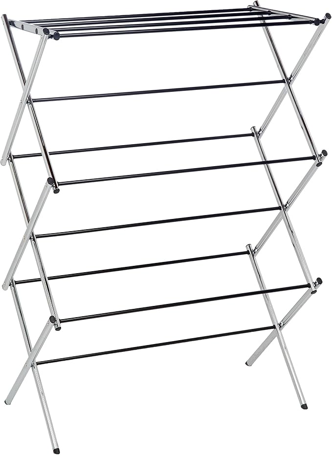 Amazon Basics Foldable Portable Laundry Drying Rack for Indoor Air Drying Clothing, 14.5 x 29.5 x 41.8 inches (LxWxH), Chrome Silver