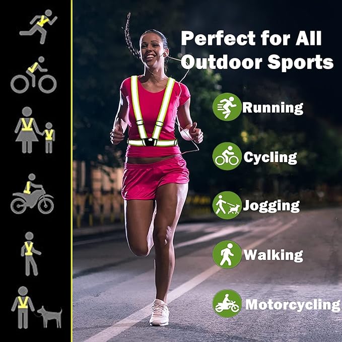 Reflective Strap Safety Vest Gear - 2-10 Pack Adjustable High Visible Reflective Running Gear for Women Men Night