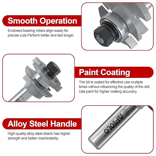 Professional 2PCS Round Over Style Rail and Stile Router Bits Set 1/2 Inch Shank, 3/8 Inch Cutting Depth, Up to 7/8 Inch Stock, Door Frame Shaper Cutters Raise Panel Making Router Bit Set