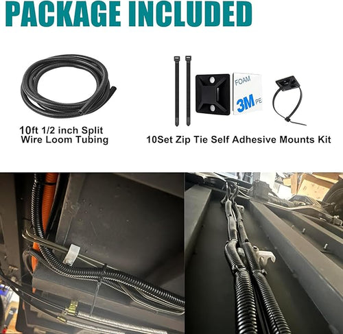 1/2 Inch Wire Loom Split Tubing - 10 ft Cord Protector Electric Wires Covers, Automotive Wire Flexible Conduit, Plastic Wire Cover with Cable Zip Tie