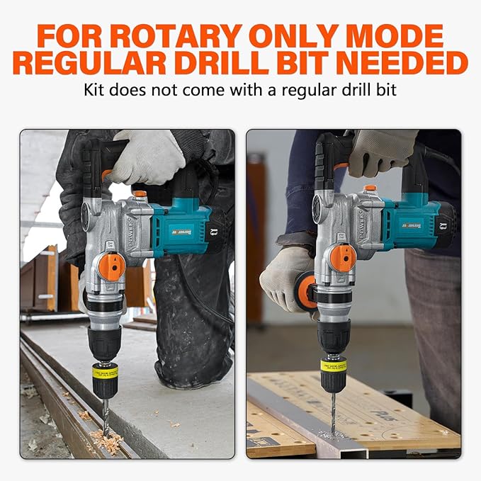 Berserker 1-1/8" SDS-Plus Rotary Hammer Drill with 1/2" SDS Plus Shank Keyless Chuck Adapter, 9 Amp 3 Functions Corded Rotomartillo for Fast Drilling in Concrete,Brick,Masonry,Metal,Wood