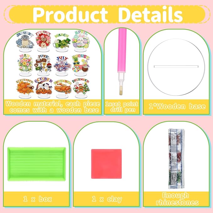 YooNotee 12 Sets Interchangeable Seasonal Diamond Art Tabletop Decorations - Image 3