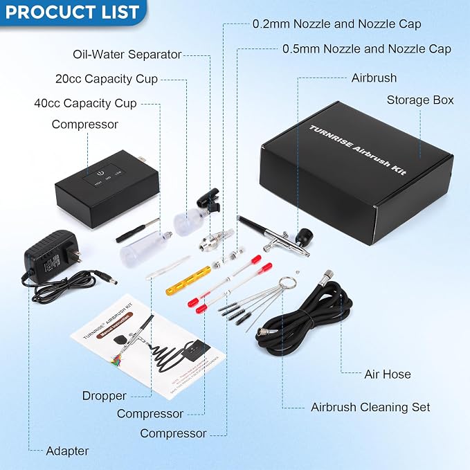 Airbrush Kit with Air Compressor, 50 PSI Clog-Resistant Air Brush Set, Dual - Image 6