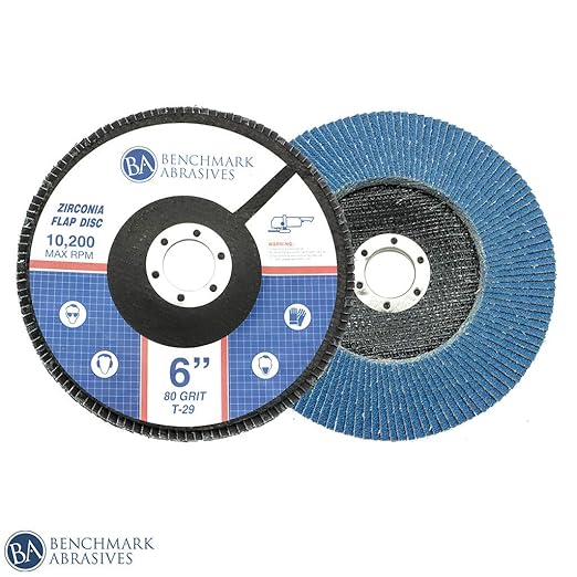 Benchmark Abrasives 6" x 7/8" Premium High Density Jumbo Zirconia Type 29 Flap Discs for Angle Grinder, 6 Inch Sanding Discs, Finishing, Deburring, Rust Removal - (10 Pack) 80 Grit