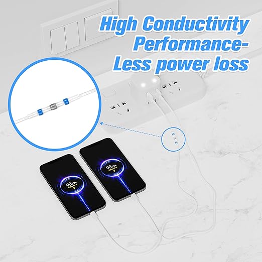 Kuject 150PCS Solder Seal Wire Connectors AWG 16-14, Blue Solder Seal Heat Shrink Butt Connectors Terminals Sleeve Waterproof Wire Splice Connector for Marine Boat Wire Joint
