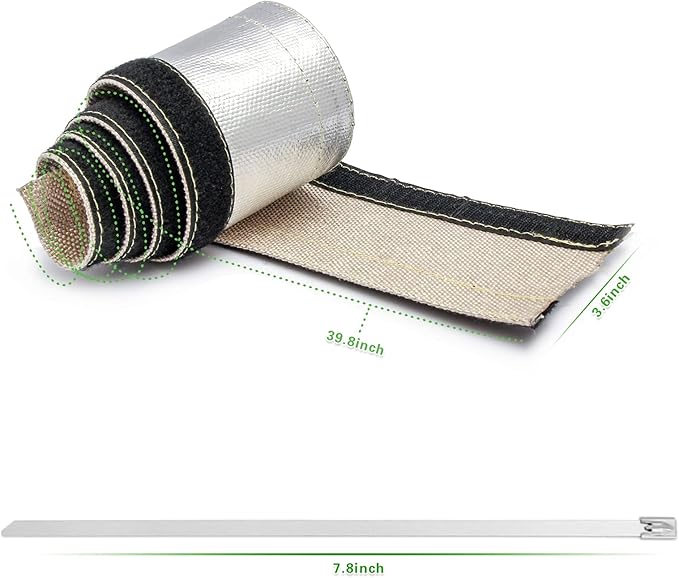 Heat Shroud Aluminized Sleeving Heat Shield fuel line wire heat sleeve 3/4" I.D. x 3FT with 10 Pcs 7.8Inch Stainless Steel Cable Metal Zip Ties