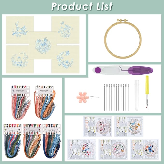 ERKOON 5 Sets Embroidery Kit for Beginners, Hummingbird Cross Stitch Set for - Image 2