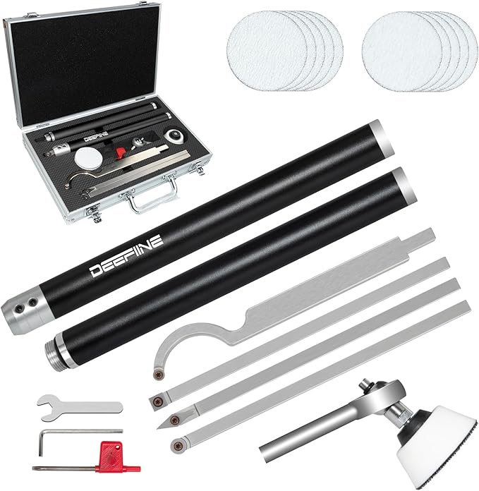 Carbide Tip Wood Lathe Turning Tool set With Bowl Sander, Lathe Roughing and Finishing Hollowing Tool Interchangeable Aluminum Alloy Handle with 4pcs Carbide Inserts For Woodturning（Black）