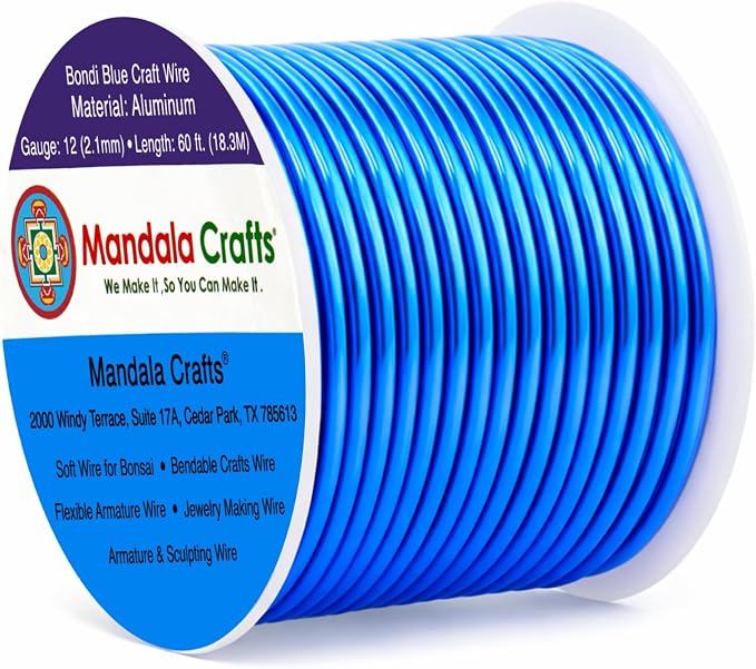 Mandala Crafts 12 Gauge Bondi Blue Anodized Aluminum Craft Wire, 60 FT | Colored by MandalaCrafts