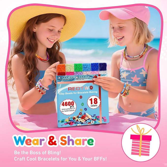 Redtwo 5100 Clay Beads Bracelet Making Kit, Flat Preppy Beads - Image 9