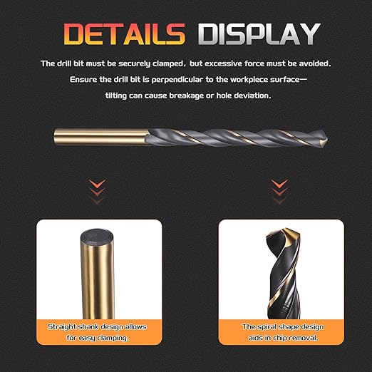 Drill Bit, 7mm Cutting Diameter, 4341 HSS Gold and Black 118° Cutting Angle Number Jobber Bits - (Applications: for Drilling Soft Metal Plastic Wood), 5-Pieces