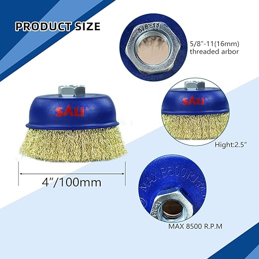 SALI 6 Pack Wire Cup Brush, 4 Inch Coarse Crimped Cup Brush for Grinders, with 5/8 Inch Arbor for Heavy Cleaning Rust, Stripping and Abrasive, for Angle Grinder