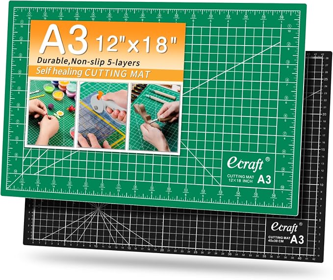 Ecraft Self-Healing Cutting Mat 12x18 Inch, Double-Sided 5-Ply Gridded Rotary by ecraft