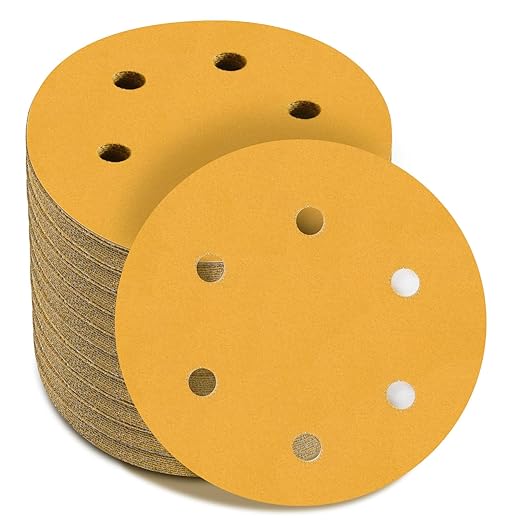 6 Inch - 6 Hole Hook and Loop Sanding Discs 320 Grit, Random Orbital Sandpaper for Automotive and Woodworking - 100 Pack