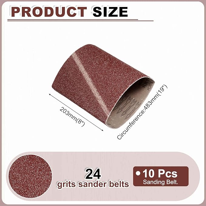 HARFINGTON 8 x 19 Inch Sanding Belts, 10 Pcs 24 Grits Aluminum Oxide Abrasive Belt Sander File Belt for Woodworking, Metal Polishing, Knife Sharpener