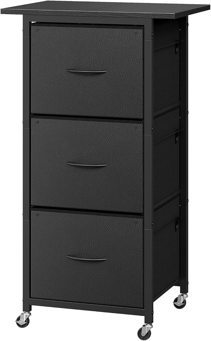 3 Drawer File Cabinet, Vertical Filing Cabinet with Wheels, Printer Stand with File Cabinet, Adjustable Hanging Rods, fits A4/Letter Size, for Home Office, Black FCBK5901