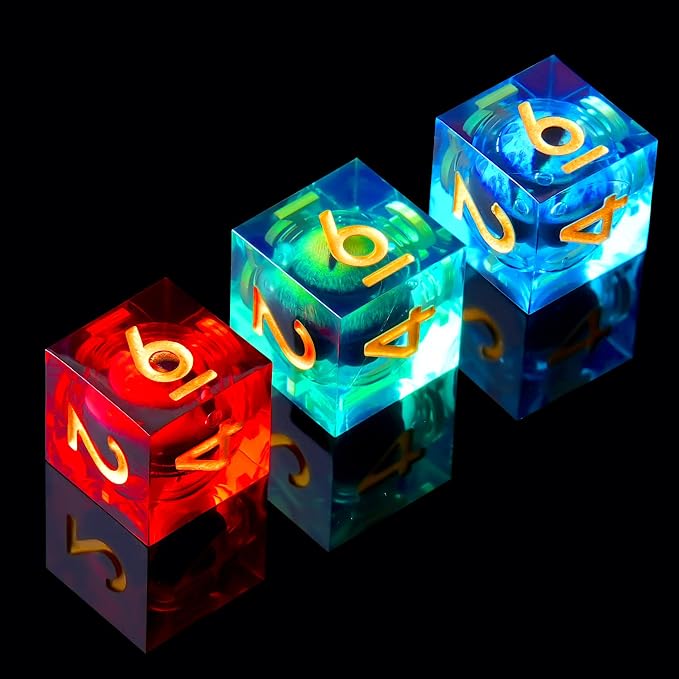 3Pcs D6 Dargon Eye Liquid Core DND Dice Set by YEMEKO