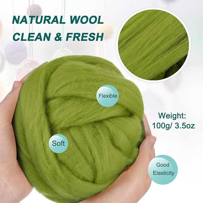 uxcell Needle Felting Wool, 3.5 Oz Nature Fibre Wool Yarn Roving - Image 2