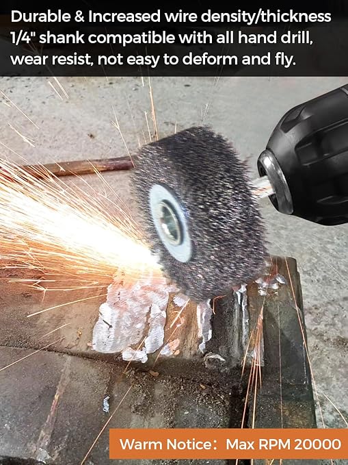 Wire Wheel Brush 2x7/8in for Drill 4Pack, Heavy Duty Carbon Steel Wire Brushes for Rust,Paint,Oxides,Corrosion Removal 1/4in Shank Drill Rotary Attachment