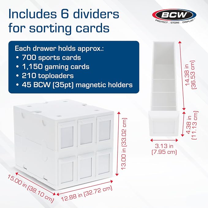 BCW 6 Drawer Card Catalog – White | Stackable Trading Card Organizer Box | - Image 3