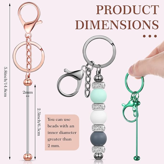 Tondiamo 12 Pcs Beadable Keychains Bars Bulk Blank Beaded Metal Keychain - Image 3