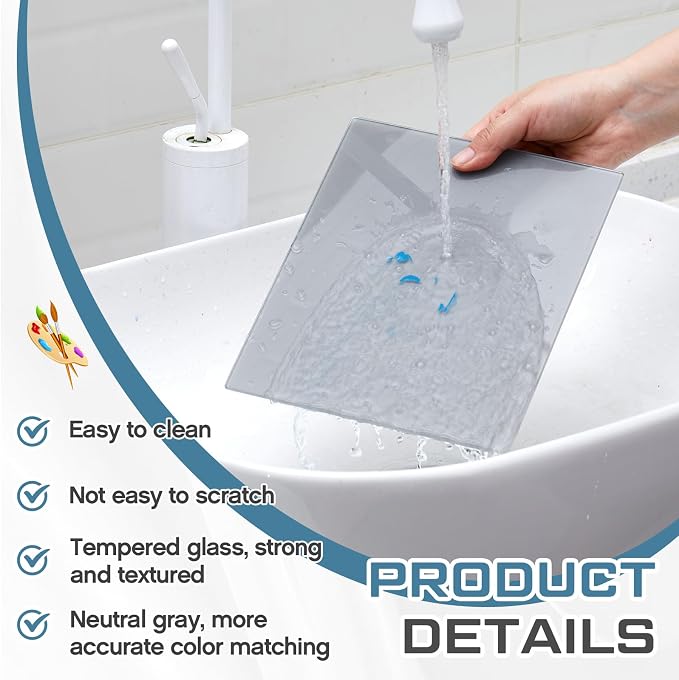 Nuanchu 1 Pcs 8.5 x 7 Inches Neutral Grey Tempered Glass Palette - Image 5