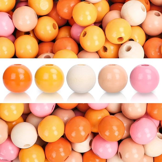 Whaline 240 Pcs Fall Wooden Beads Thanksgiving Harvest Natural Orange Pink by Whaline