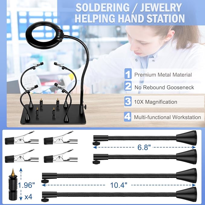 Drdefi Magnetic Helping Hands Soldering Station 12X Magnifying Lamp Large Base - Image 5