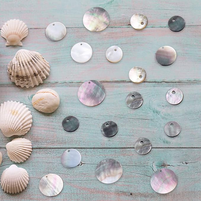SUNNYCLUE 1 Box 40Pcs 4 Sizes Shell Charm Flat Round Natural Black Lip Seashell - Image 3