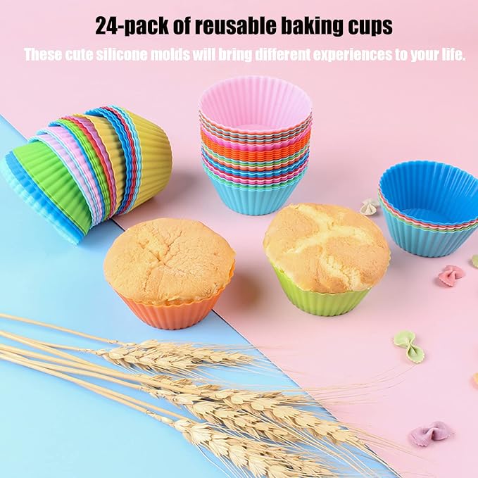 Silicone Cupcake Baking Cups 24 Pack, Reusable & Non-stick Muffin Cupcake - Image 7