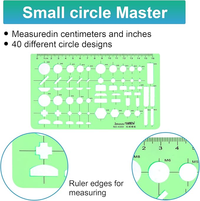15PCS Geometric Drawings Templates, Transparent Green Plastic Ruler, Drafting - Image 4