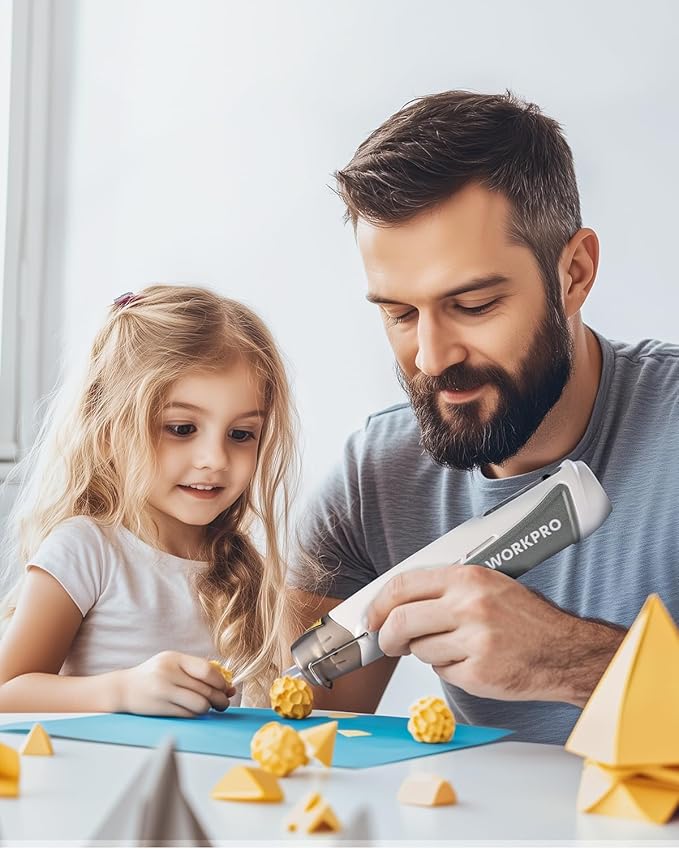 WORKPRO 7.2V Mini Cordless Heat Gun, 680℉ Hot Air Gun with Reflector Nozzle, 3 Temp Settings - Cool Air, 302℉(150℃)/680℉(360℃), Fully Ceramic Heating Core for Craft Embossing